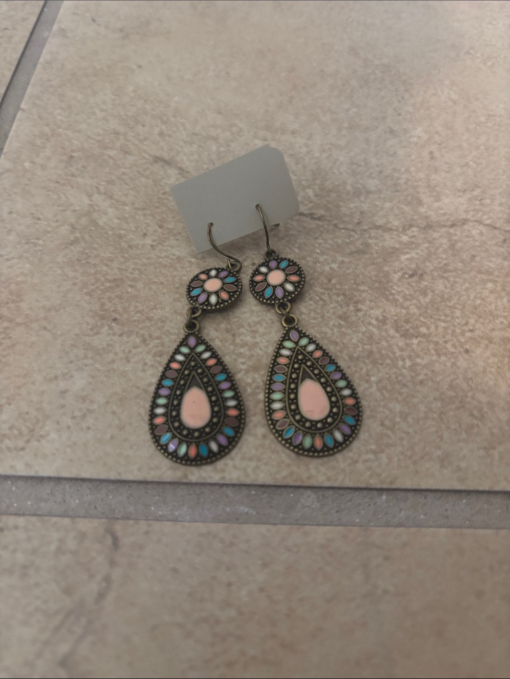 Bohemian Teardrop Dangle Earrings in Pink and Multicolor